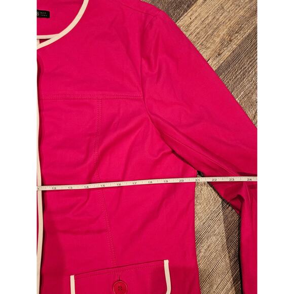Lafayette 148 pink blazer button front jacket white piping womens large xl 14 - Picture 3 of 8